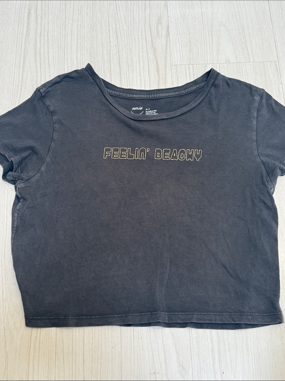 aerie "Feelin' Beachy" Gray Crop Tee